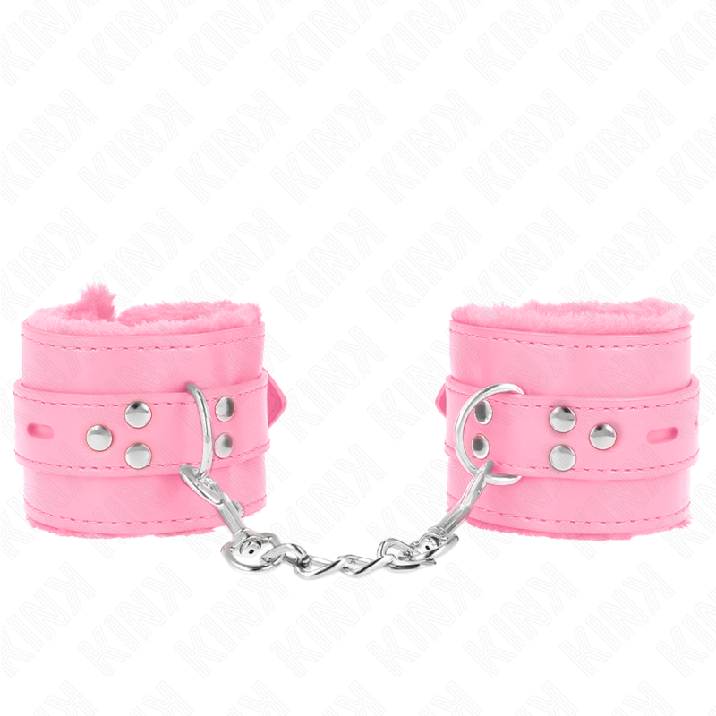 Alternative view of KINK - FUR LINED WRIST RESTRAINTS WITH SQUARE HOLES PINK AND PINK BELT ADJUSTABLE 17-29 CM X 6 CM