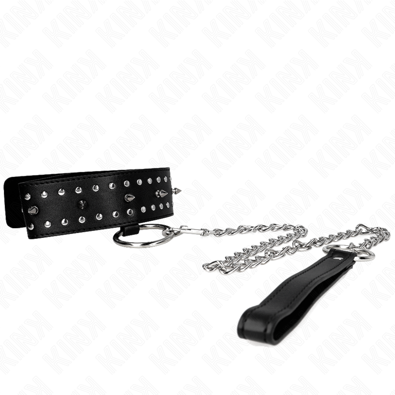 Alternative view of KINK - NECKLACE WITH LEASH 65 CM WITH SILVER STUDS MODEL 1 ADJUSTABLE 36-43 CM X 5 CM
