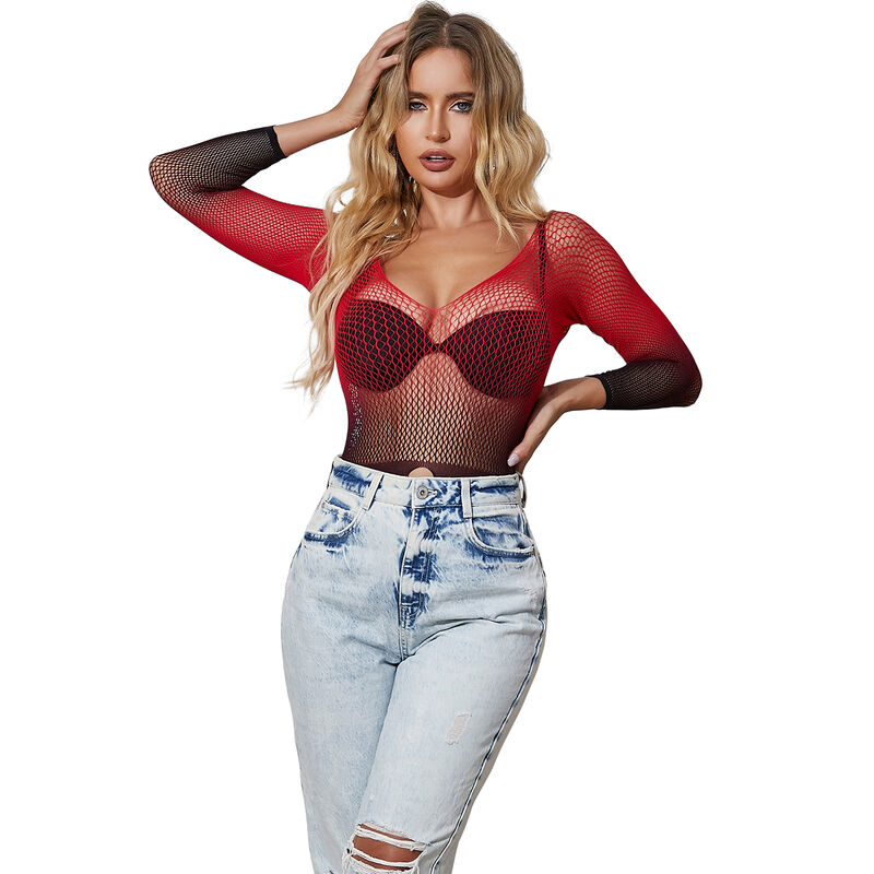 SUBBLIME - 952259 RED AND BLACK GRADIENT LONG SLEEVE ELASTIC FISHNET DRESS ONE SIZE - Bild 6