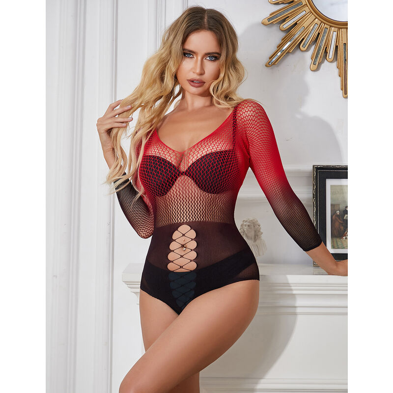 SUBBLIME - 952259 RED AND BLACK GRADIENT LONG SLEEVE ELASTIC FISHNET DRESS ONE SIZE - Bild 7