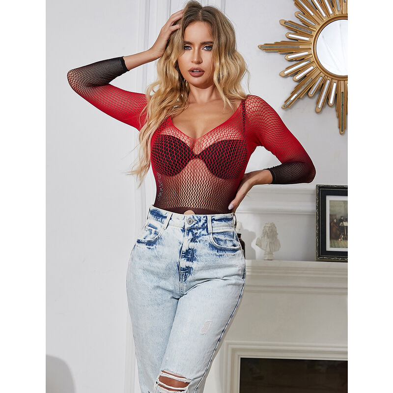 SUBBLIME - 952259 RED AND BLACK GRADIENT LONG SLEEVE ELASTIC FISHNET DRESS ONE SIZE - Bild 11