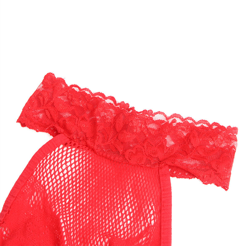 SUBBLIME - 952372 FISHNET AND LACE CROTCHLESS BODYSTOCKING WITH HIGH NECK RED ONE SIZE - Bild 5