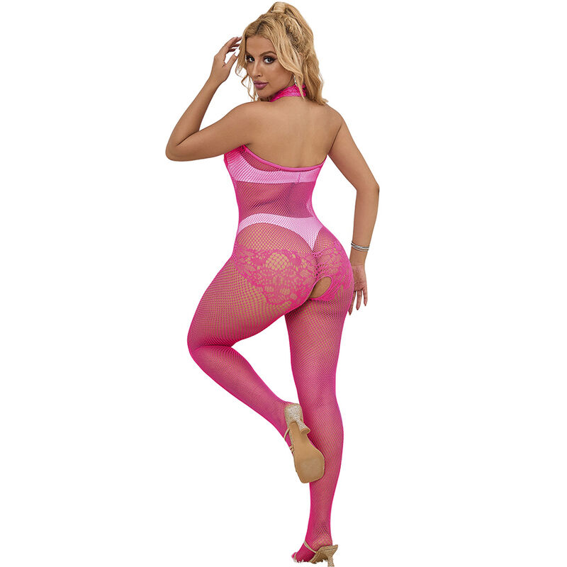 SUBBLIME - 952389 FISHNET AND LACE CROTCHLESS BODYSTOCKING WITH HIGH NECK PINK ONE SIZE - Bild 8