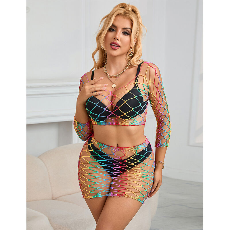 SUBBLIME - 952440 2-PIECE FISHNET SET LONG SLEEVE RAINBOW ONE SIZE - Bild 7