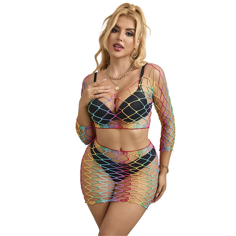 SUBBLIME - 952440 2-PIECE FISHNET SET LONG SLEEVE RAINBOW ONE SIZE - Bild 5