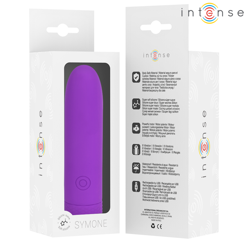 Alternative view of INTENSE - SYMONE USB RECHARGEABLE VIBRATING BULLET 8 VIBRATIONS PURPLE 10 X 2.2 CM