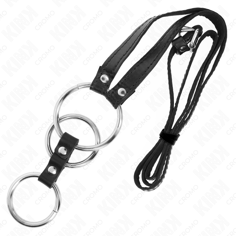 KINK - TRIPLE METAL PENIS RING 3.8 CM TO 5 CM WITH LEATHER BELT 112 CM - Bild 5