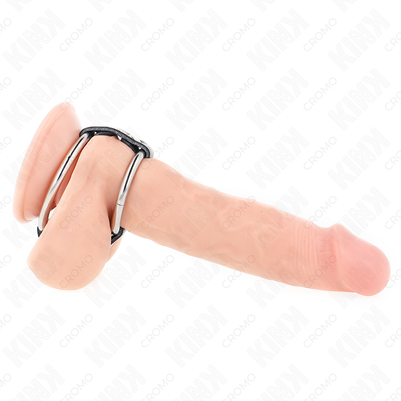 Alternative view of KINK - DOUBLE METAL PENIS RING 3.8 CM TO 5 CM CONNECTED WITH LEATHER
