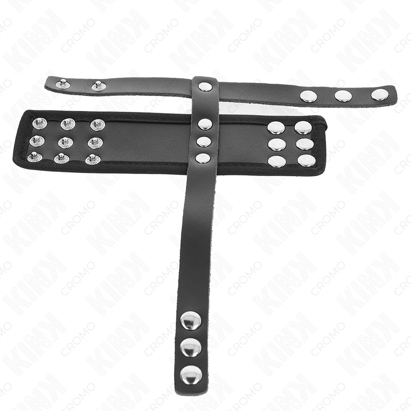 Alternative view of KINK - LEATHER PENIS CAGE RING WITH ADJUSTABLE COATED BALL DIVIDER STRAP