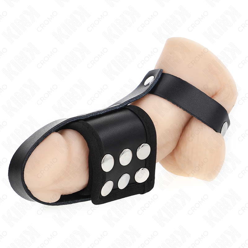 KINK - LEATHER PENIS CAGE RING WITH ADJUSTABLE COATED BALL DIVIDER STRAP - Bild 5
