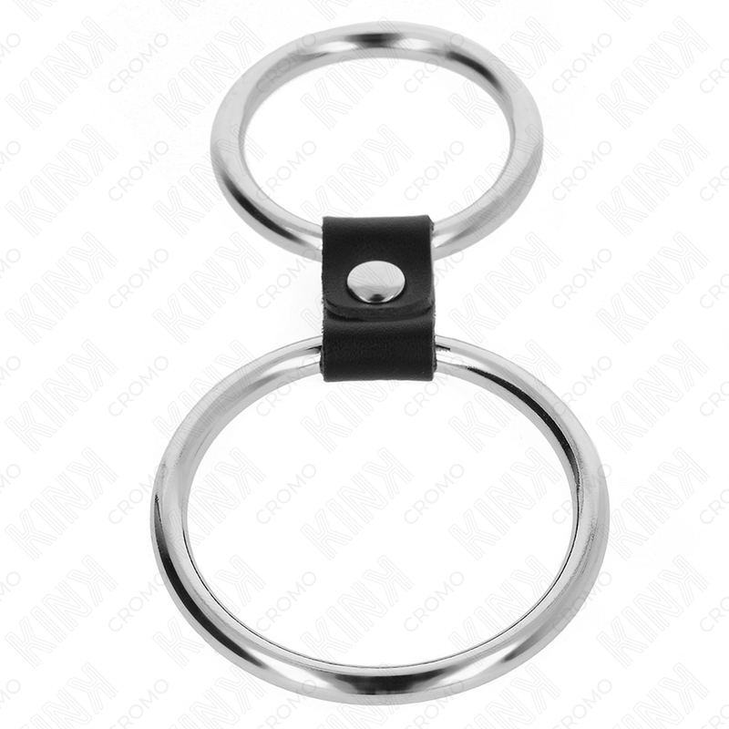 Alternative view of KINK - DOUBLE METAL PENIS RING 3.7 CM TO 5 CM CONNECTED BY LEATHER STRAP MODEL 1