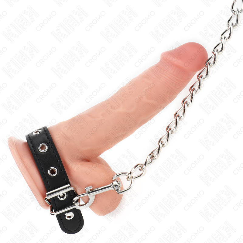KINK - LEATHER PENIS RING WITH STRAP 21.5 X 2 CM AND METAL CHAIN 60 CM - Bild 3