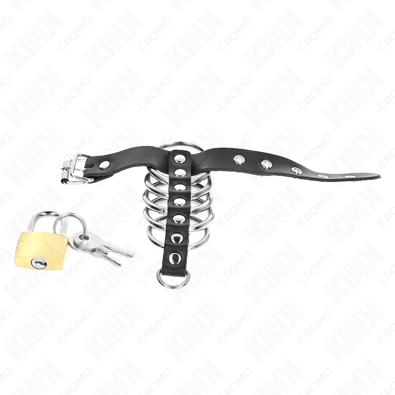 Alternative view of KINK - LEATHER PENIS RING WITH LOCK STRAP 21 X 2 CM AND 5 METAL RINGS FROM 3 CM TO 4 CM