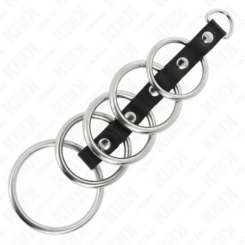 Alternative view of KINK - 5 METAL PENIS RINGS 3.2 CM TO 5 CM CONNECTED BY LEATHER