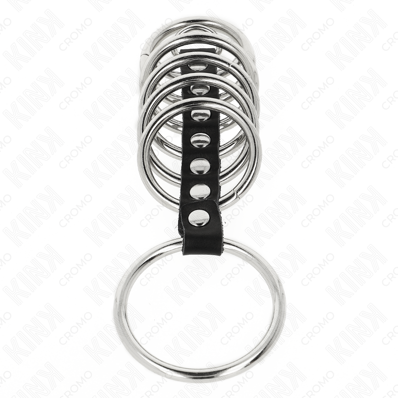 Alternative view of KINK - 7 METAL PENIS RINGS 3.2 CM TO 5 CM CONNECTED BY LEATHER