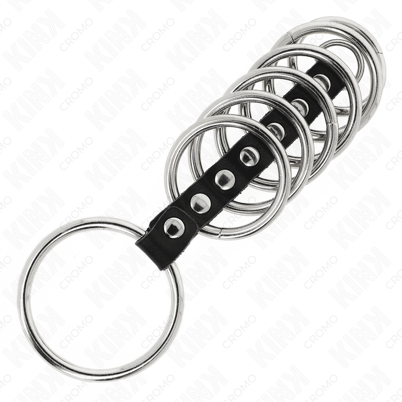 KINK - 7 METAL PENIS RINGS 3.2 CM TO 5 CM CONNECTED BY LEATHER - Bild 3