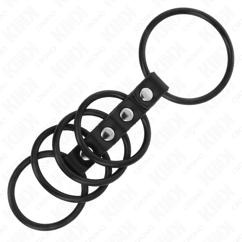 Alternative view of KINK - 5 SILICONE PENIS RINGS 3.8 CM TO 4.8 CM CONNECTED BY LEATHER
