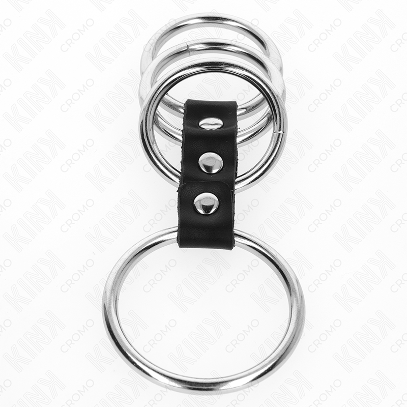 Alternative view of KINK - 4 METAL PENIS RINGS 3.7 CM TO 5 CM CONNECTED BY LEATHER