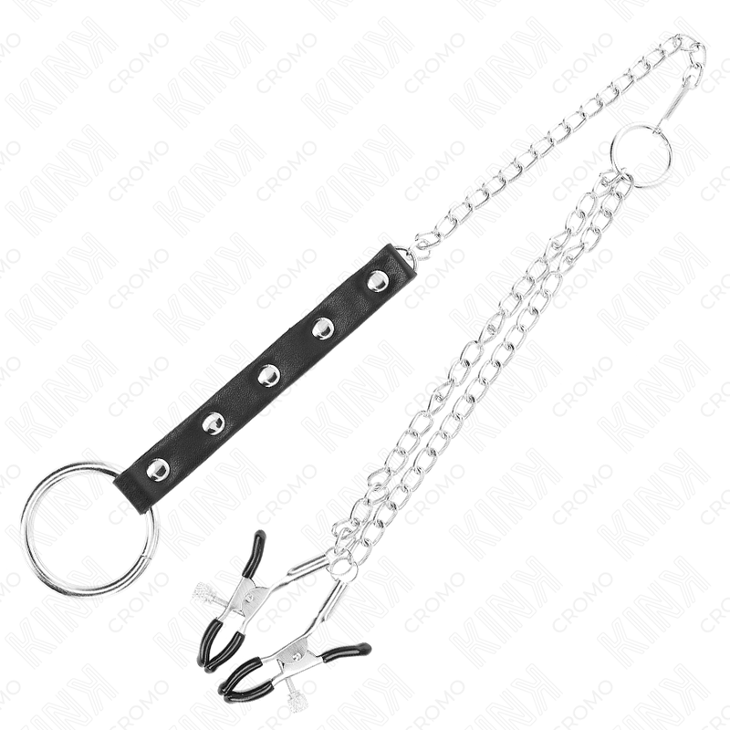 Alternative view of KINK - METAL PENIS RING WITH CHAIN AND ADJUSTABLE NIPPLE CLAMPS