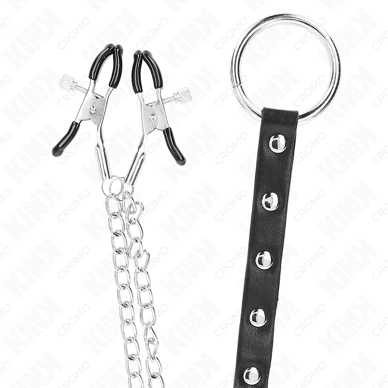 KINK - METAL PENIS RING WITH CHAIN AND ADJUSTABLE NIPPLE CLAMPS - Bild 5