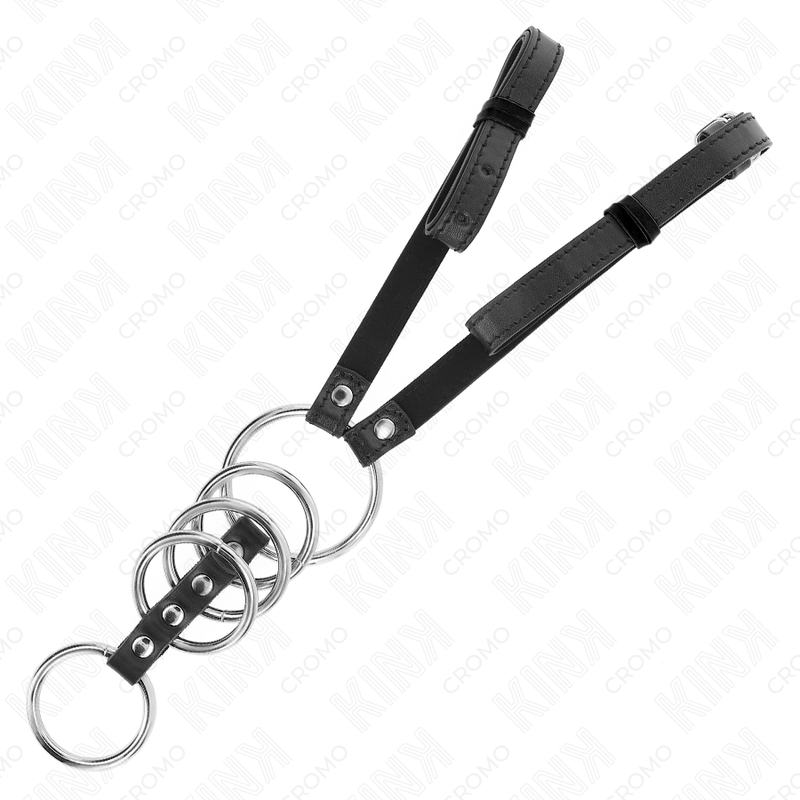 Alternative view of KINK - 5 PENIS RINGS 3.8 CM TO 5 CM METAL WITH LEATHER BELT 112 CM