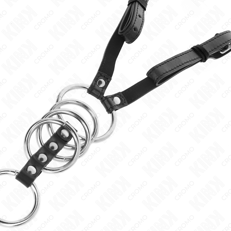 KINK - 5 PENIS RINGS 3.8 CM TO 5 CM METAL WITH LEATHER BELT 112 CM - Bild 3