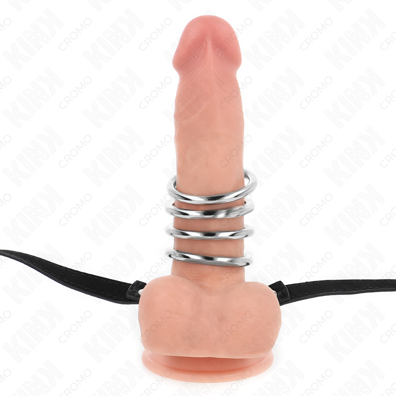 KINK - 5 PENIS RINGS 3.8 CM TO 5 CM METAL WITH LEATHER BELT 112 CM - Bild 5