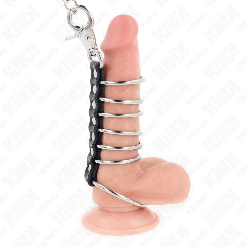 Alternative view of KINK - 7 METAL PENIS RINGS 3.8 CM TO 5 CM CONNECTED WITH LEATHER AND METAL CHAIN 100 CM
