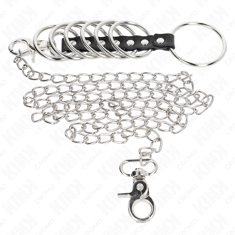 KINK - 7 METAL PENIS RINGS 3.8 CM TO 5 CM CONNECTED WITH LEATHER AND METAL CHAIN 100 CM - Bild 3