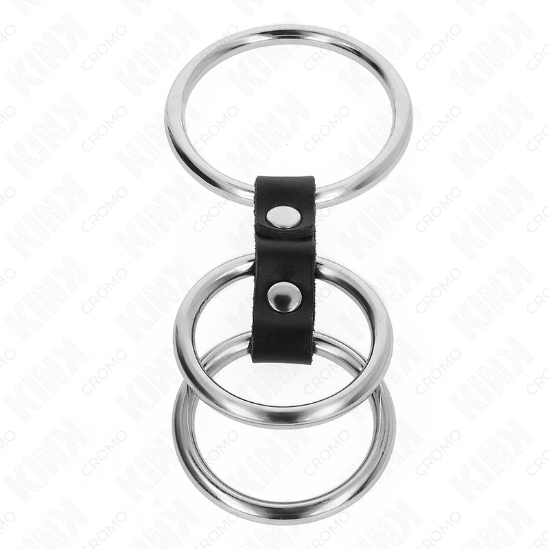 KINK - TRIPLE METAL PENIS RING 3.7 CM TO 5 CM CONNECTED WITH LEATHER - Bild 3