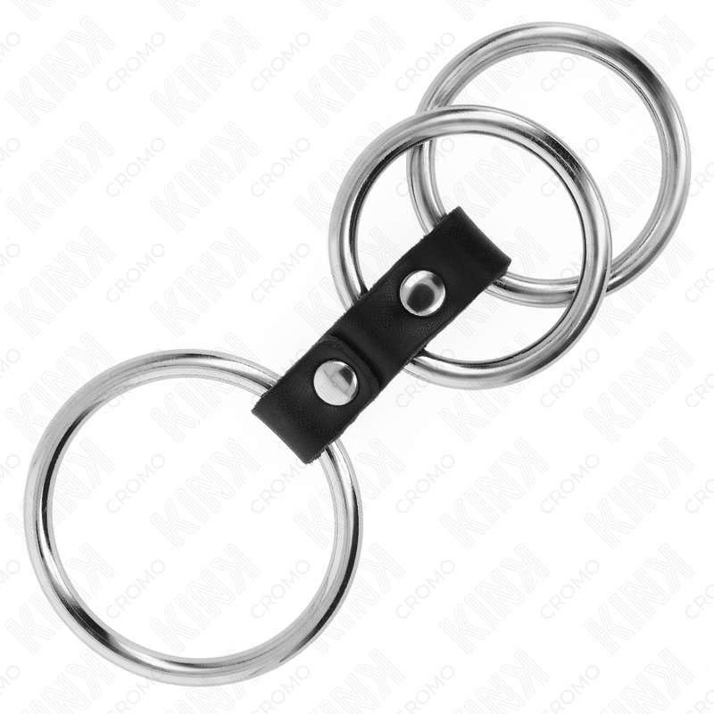 KINK - TRIPLE METAL PENIS RING 3.7 CM TO 5 CM CONNECTED WITH LEATHER - Bild 4
