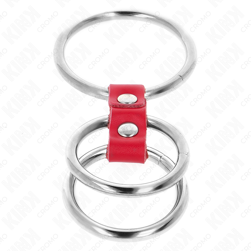 KINK - TRIPLE METAL PENIS RING 3.7 CM TO 5 CM CONNECTED WITH RED LEATHER - Bild 3