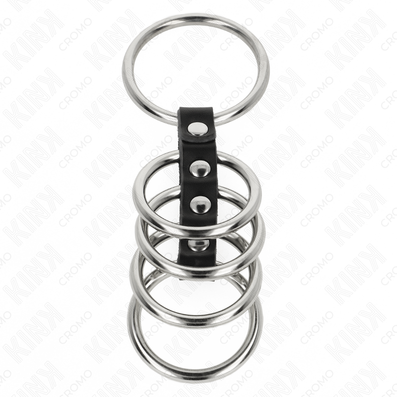 Alternative view of KINK - 5 PENIS RINGS 3.7 CM TO 5 CM METAL CONNECTED BY LEATHER