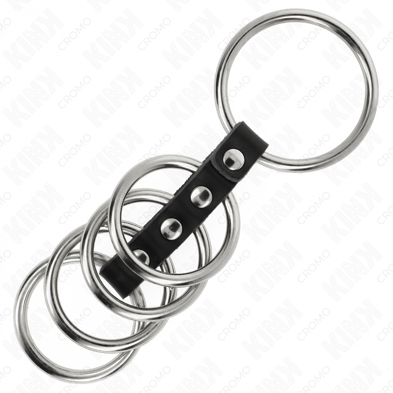 KINK - 5 PENIS RINGS 3.7 CM TO 5 CM METAL CONNECTED BY LEATHER - Bild 4