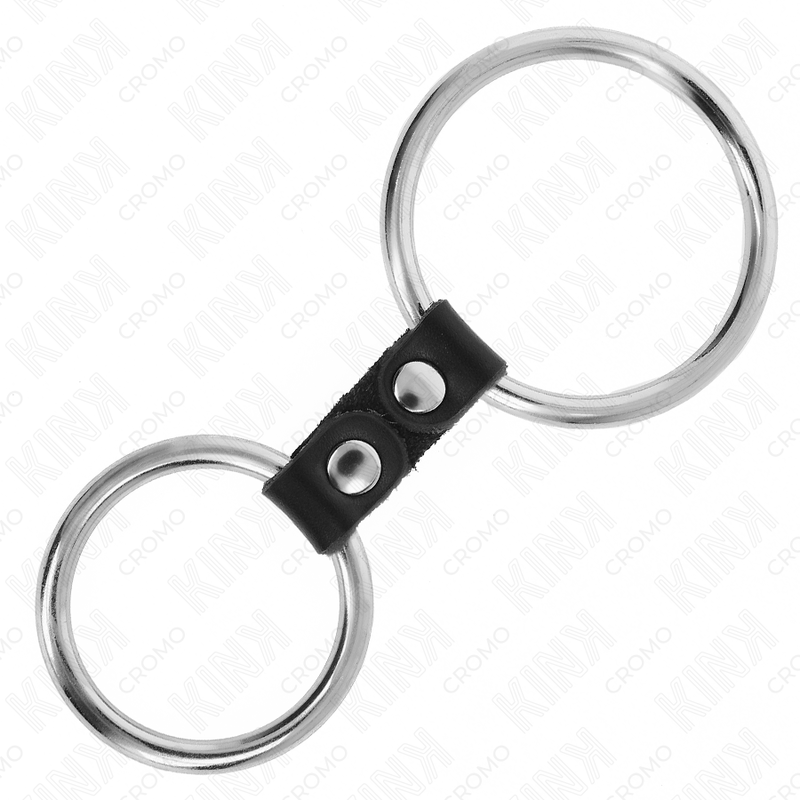 Alternative view of KINK - DOUBLE METAL PENIS RING 3.7 CM TO 5 CM CONNECTED BY LEATHER STRAP MODEL 2