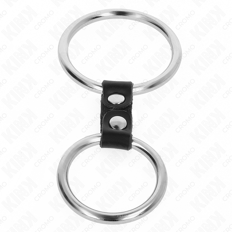 KINK - DOUBLE METAL PENIS RING 3.7 CM TO 5 CM CONNECTED BY LEATHER STRAP MODEL 2 - Bild 4