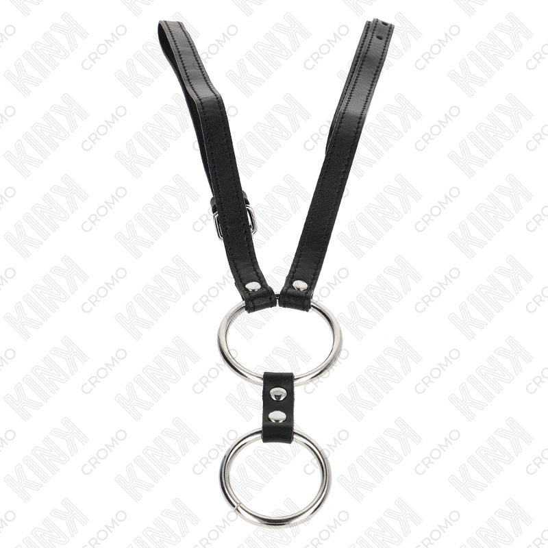 KINK - DOUBLE METAL PENIS RING 3.8 CM TO 5 CM WITH LEATHER BELT 112 CM - Bild 3