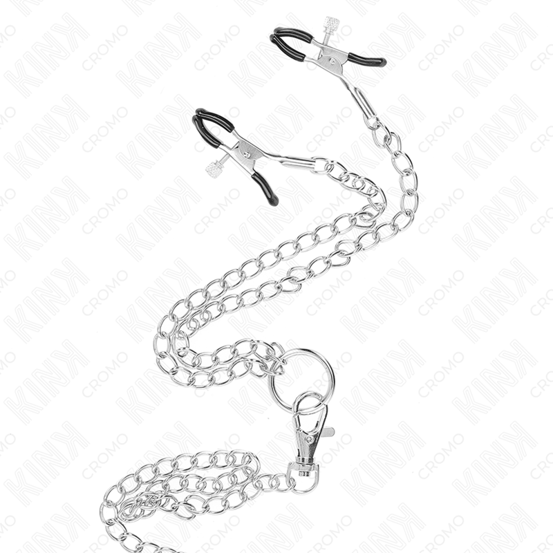 Alternative view of KINK - TRIPLE CHROME METAL PENIS RING 3 CM TO 4.5 CM WITH 26 CM METAL CHAIN AND NIPPLE CLIPS