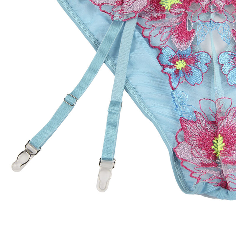 SUBBLIME - 954109 BRA + PANTIES WITH GARTER BELT FLORAL DESIGN BLUE S/M - Bild 6