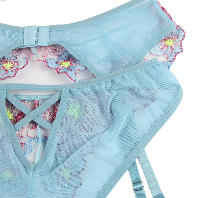 SUBBLIME - 954109 BRA + PANTIES WITH GARTER BELT FLORAL DESIGN BLUE S/M - Bild 10