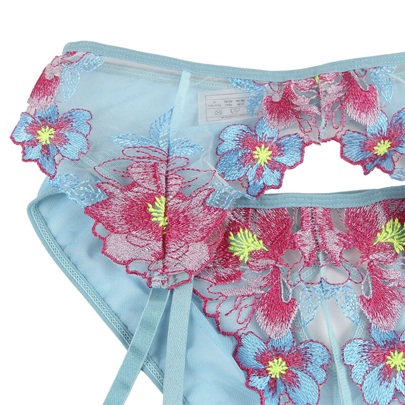 SUBBLIME - 954116 BRA + PANTIES WITH GARTER BELT FLORAL DESIGN BLUE L/XL - Bild 3