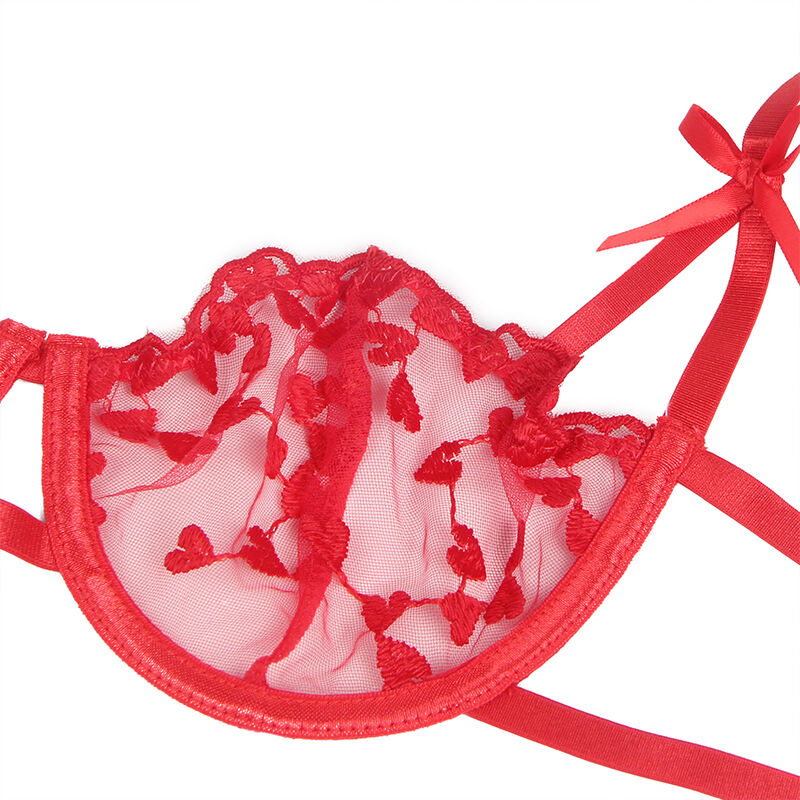 SUBBLIME - 954338 HEART PRINT BRA + THONG + GARTER BELT RED L/XL - Bild 8