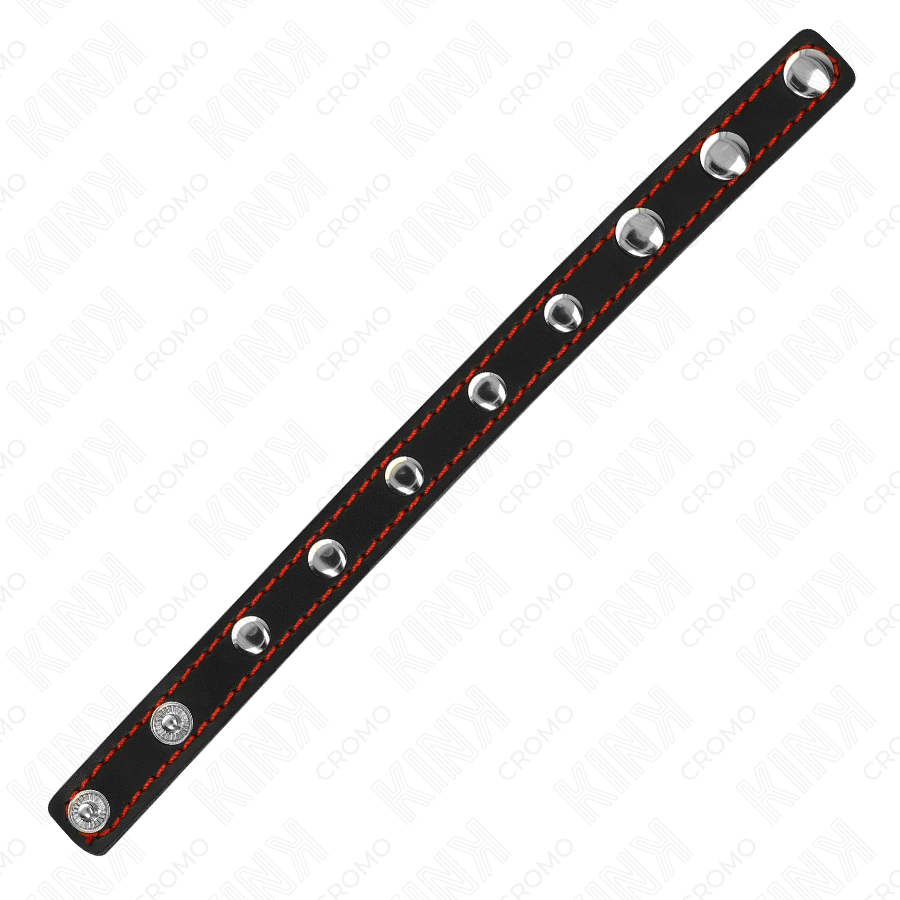 Alternative view of KINK - LEATHER PENIS RING WITH PRESSURE CLOSURE RED LINING 21 X 1.5 CM