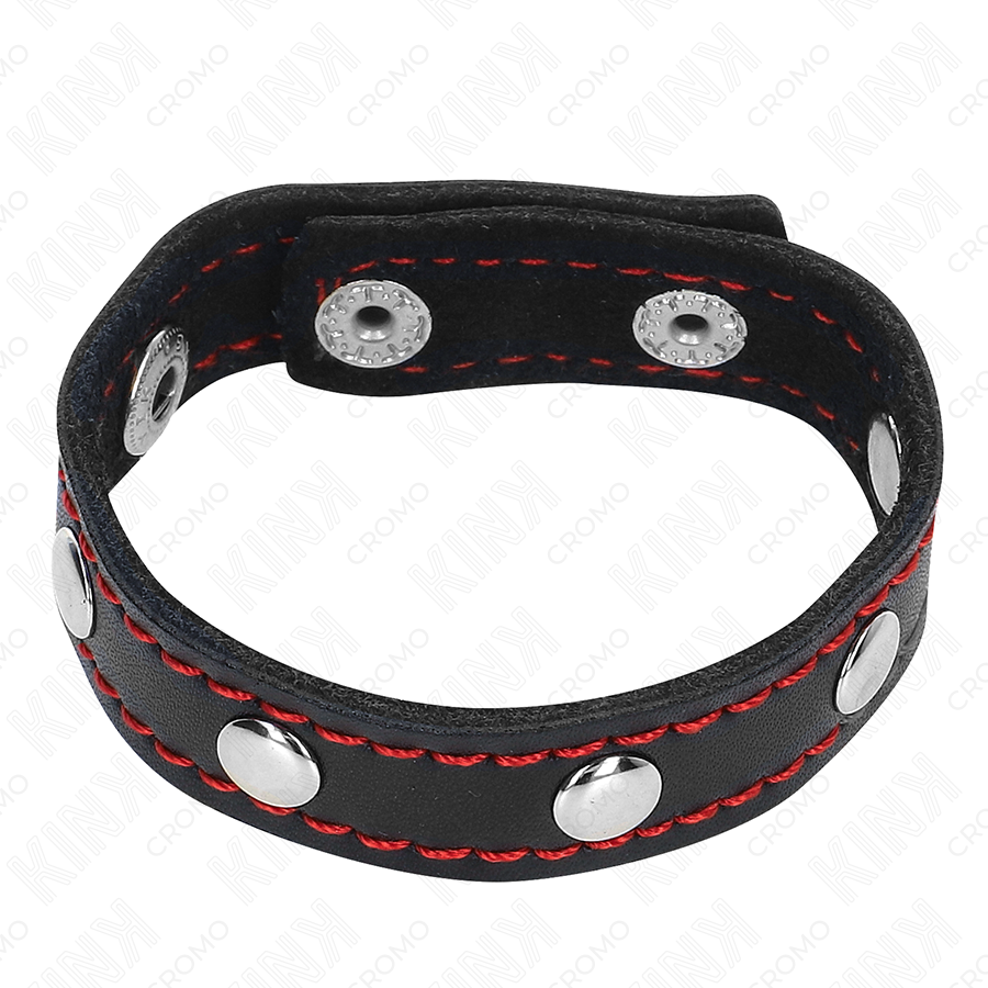 KINK - LEATHER PENIS RING WITH PRESSURE CLOSURE RED LINING 21 X 1.5 CM - Bild 4