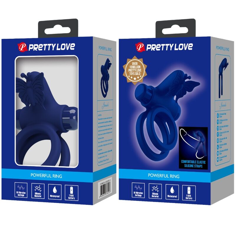 Alternative view of PRETTY LOVE - JAMELE DOUBLE RING WITH VIBRATION & BUTTERFLY STIMULATOR BLUE