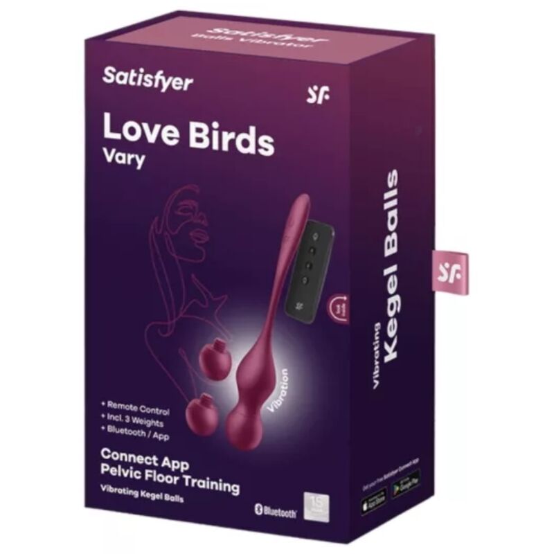Alternative view of SATISFYER - LOVE BIRDS VARY VIBRATING BALLS FREE APP WINE RED
