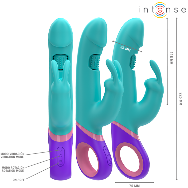 Alternative view of INTENSE - MONICA RABBIT VIBRATOR WITH ROTATING G-SPOT STIMULATOR BLUE