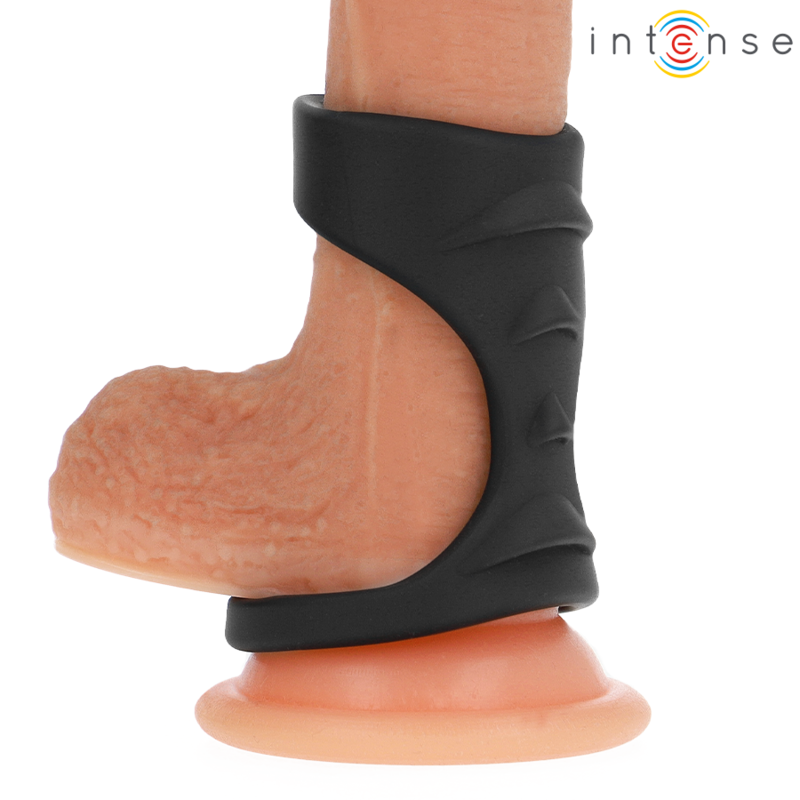 Alternative view of INTENSE - THEO DOUBLE SILICONE PENIS RING BLACK MODEL 3