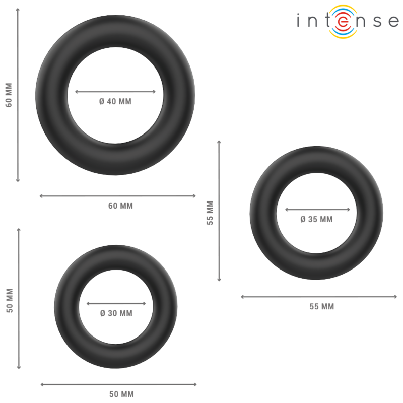 Alternative view of INTENSE - HUGH 3 BASIC SILICONE PENIS RINGS BLACK