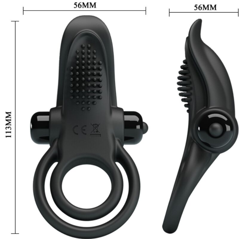 PRETTY LOVE - DOUBLE VIBRATING RING + CLITORIS STIMULATOR 10 VIBRATIONS BLACK - Bild 5